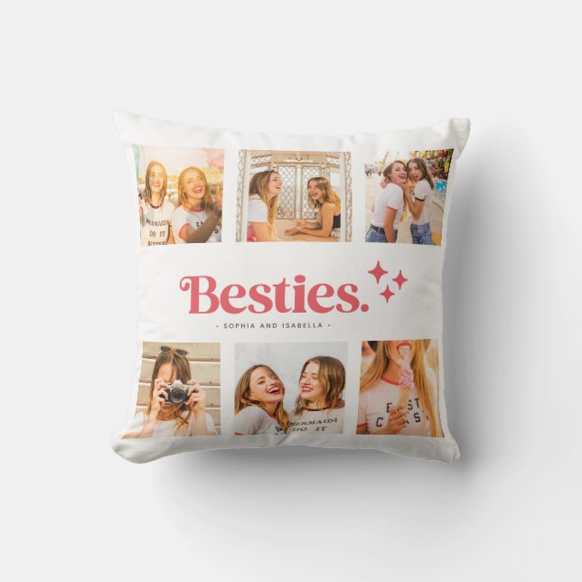 Best Friends Photo Collage With Names Cushion (Front)