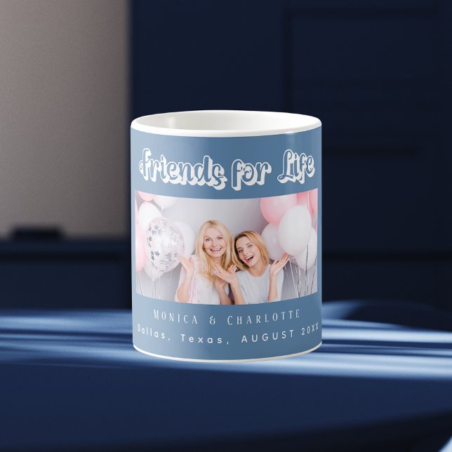 Best friends photo dusty blue names coffee mug (Creator Uploaded)
