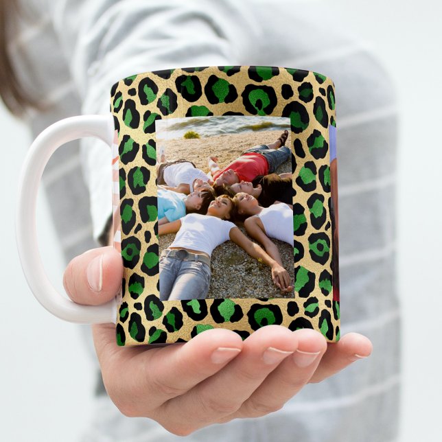 Best friends photo green gold leopard pattern coffee mug (Creator Uploaded)