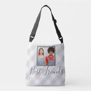 Best Friends Photo Grey Plaid Crossbody Bag
