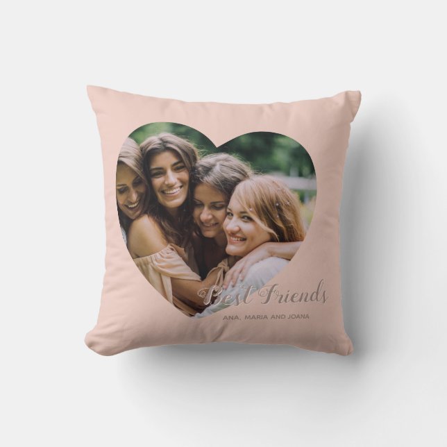 Best Friends Photo Heart Cute Friendship Blus Pink Cushion (Front)