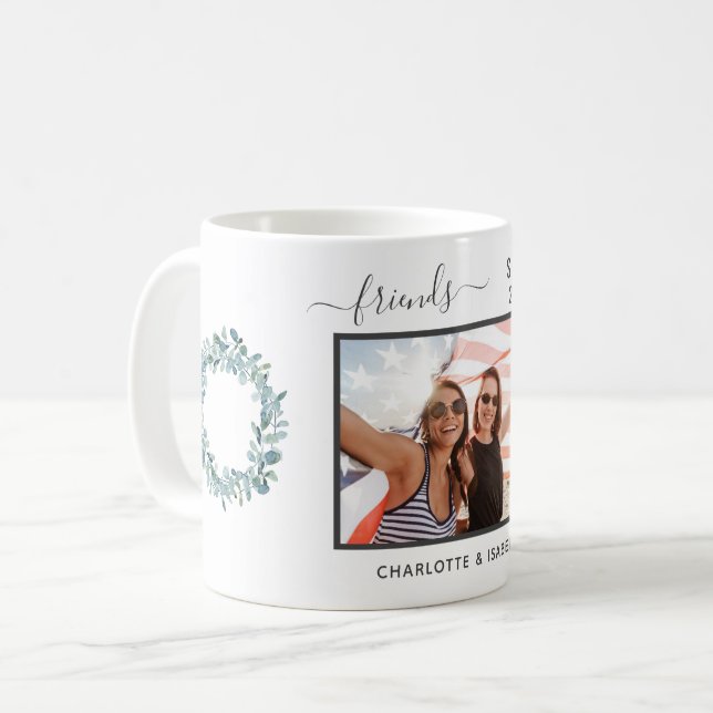 Best friends photo names eucalyptus greenery coffee mug (Front Left)