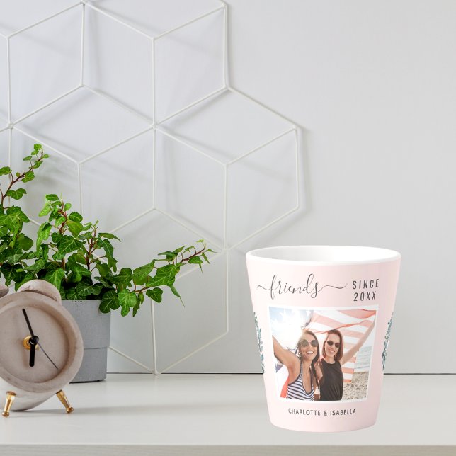 Best friends photo names eucalyptus greenery pink latte mug (Creator Uploaded)