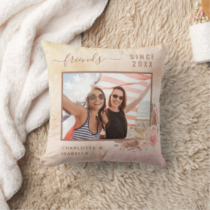 Best friends photo names pampas grass rose gold cushion
