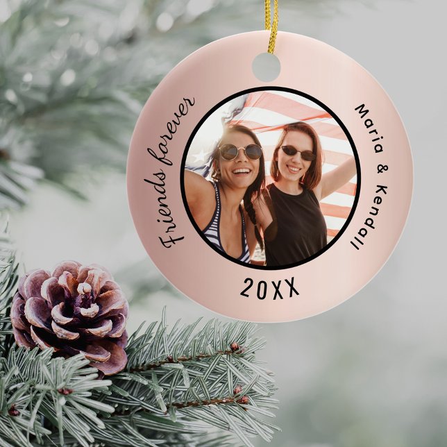 Best friends photo names rose gold ceramic ornament (Creator Uploaded)