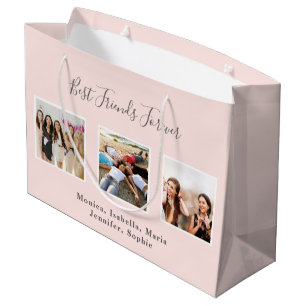 Best friends photo names rose gold pink birthday large gift bag
