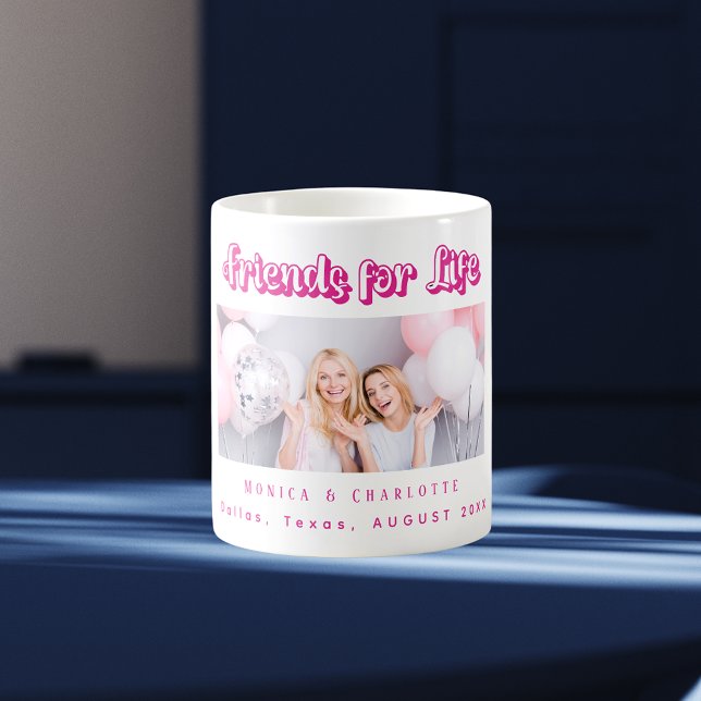 Best friends photo names white pink coffee mug (Creator Uploaded)