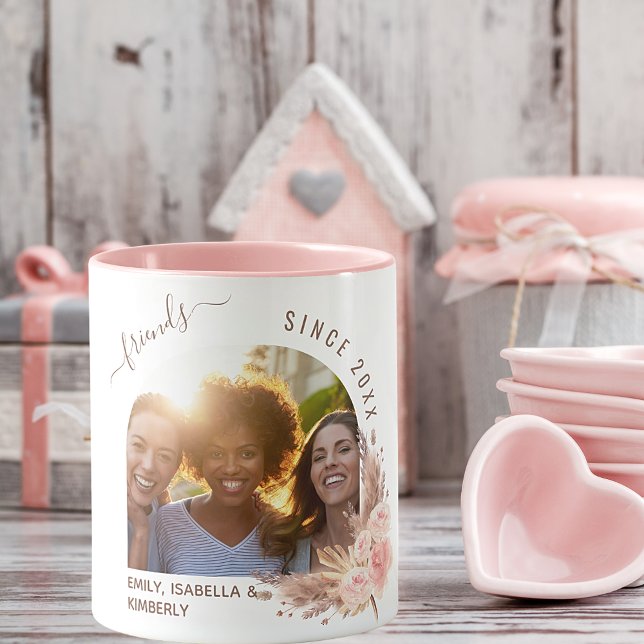 Best friends photo pampas rose gold pink florals mug (Creator Uploaded)