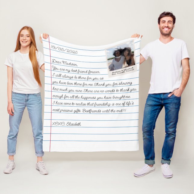 Best Friends Photo Personalised Letter Message Fle Fleece Blanket (In Situ)