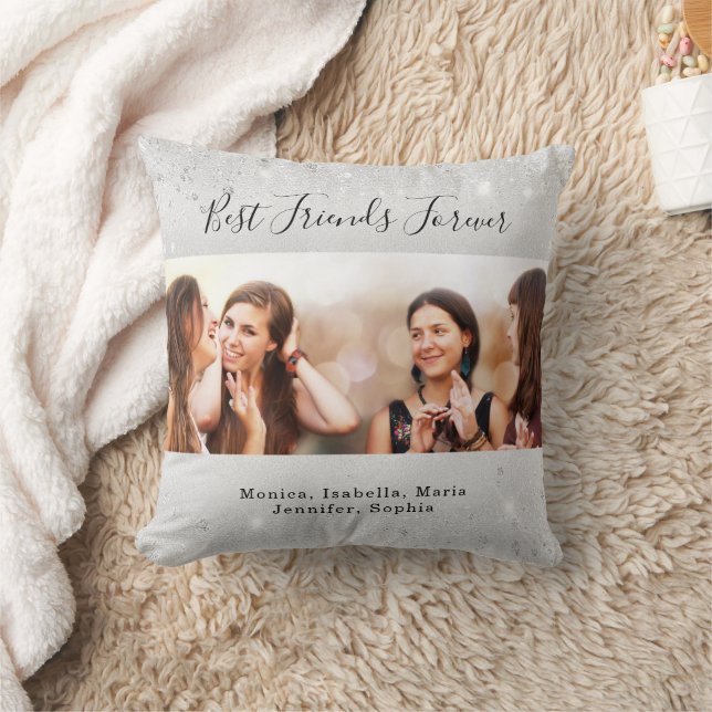 Best friends photo silver glitter names cushion (Blanket)