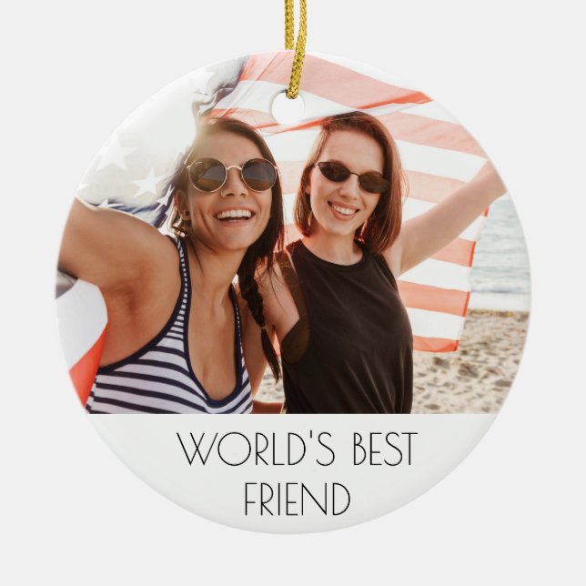 Best friends photo text keepsake ceramic ornament (Front)