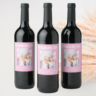 Best friends pink pastel photo names party wine label