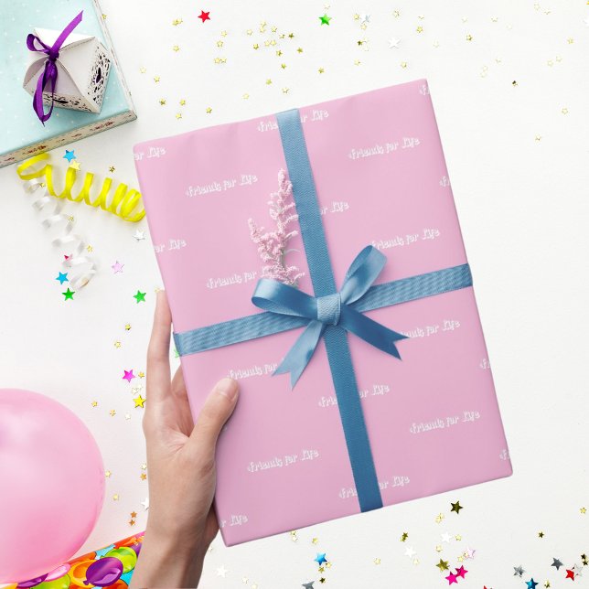 Best friends pink pastel white script wrapping paper (Creator Uploaded)