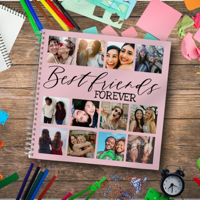 Best Friends Pink Photo Collage Modern Notebook (Creator Uploaded)