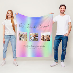 Best friends pink purple holographic photo fleece blanket