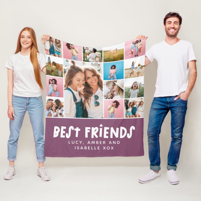 Best friends purple 15 photo modern minimal gift fleece blanket (In Situ)