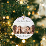 Best friends purple white glitter photo names ceramic ornament<br><div class="desc">A gift for your best friend(s) for birthdays,  Christmas or a special event. Black text: Best Friends Forever,  written with a trendy hand lettered style script. Personalise and use your own photo and names. A chic white background,  decorated with purple faux glitter dust.</div>