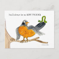 Best Friends Robin and Green Inch Worm Postcard