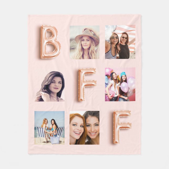 Best Friends rose gold blush photo collage Fleece Blanket (Front)