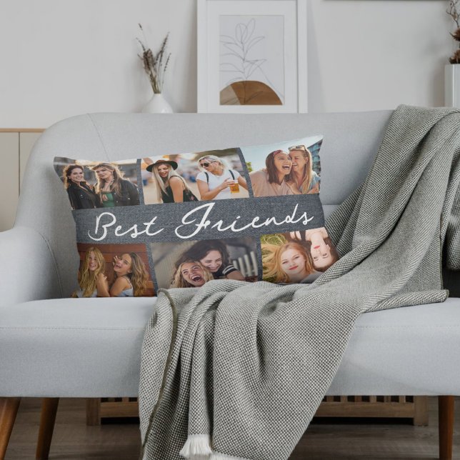 Best Friends Script Calligraphy Photo Collage  Lumbar Cushion (Creator Uploaded)