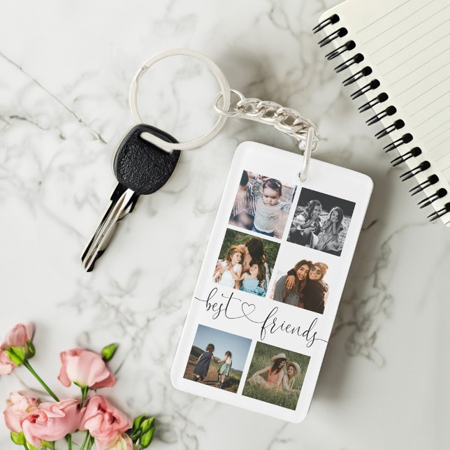 Best Friends Script Gift For BFF's Photo Collage Key Ring (Best Friends Script Gift For BFF's Photo Collage Keychain)