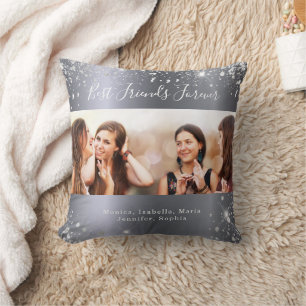 Best friends silver photo glitter cushion
