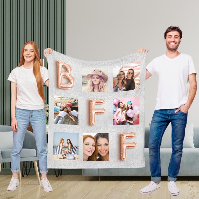 Best Friends silver rose gold photo collage Fleece Blanket (Creator Uploaded)