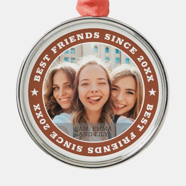 Best Friends Since 20XX BFF Simple Modern Photo Metal Ornament (Front)