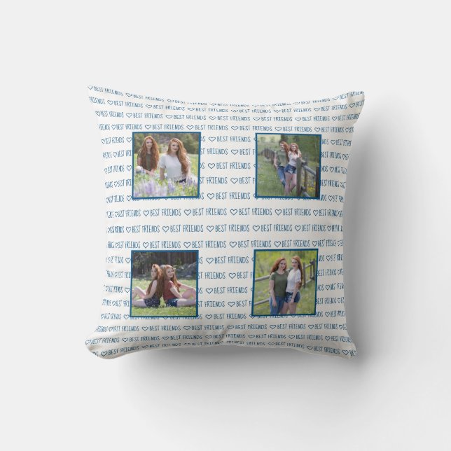 Best Friends Stylish Blue Friendship Photo Collage Cushion (Front)