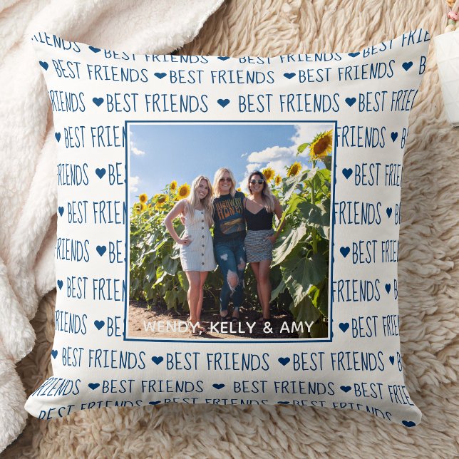 Best Friends Stylish Blue Friendship Photo Cushion (Creator Uploaded)