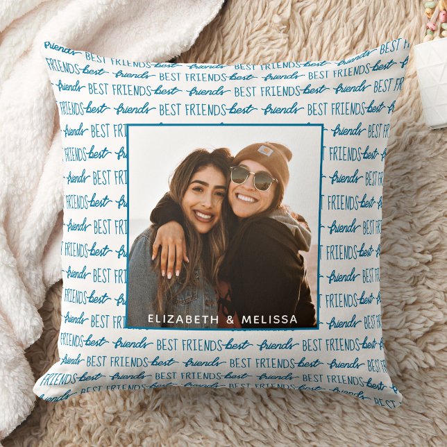 Best Friends Trendy Teal Friendship Photo Cushion (Creator Uploaded)
