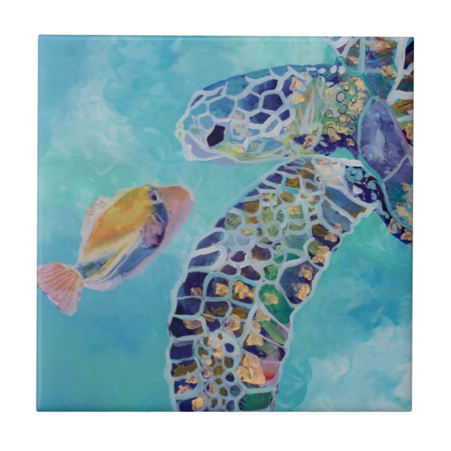 Best Friends Turtle and Humu Fish Ceramic Tile (Front)