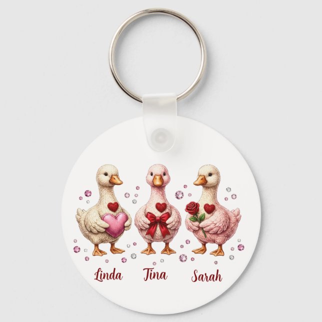 Best friends Valentine Geese friends  Key Ring (Front)