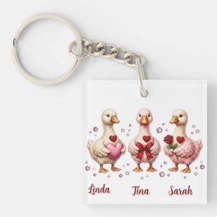 Best friends Valentine Geese friends Key Ring