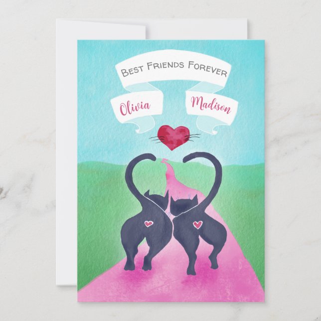 Best Friends Valentine Whimsical Cat Custom  Holiday Card (Front)
