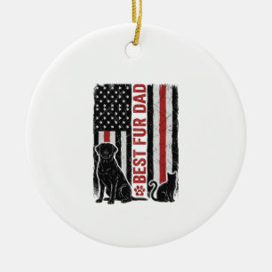 Best Fur Dad Vintage Flag Dog Cat Shirt Design_1 Ceramic Ornament