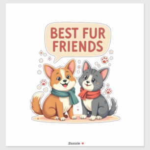 Best Fur Friends Vintage Cute Cat and Dog Cartoon 
