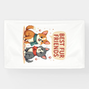 Best Fur Friends Vintage Cute Cat and Dog Cartoon Banner