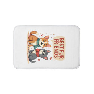 Best Fur Friends Vintage Cute Cat and Dog Cartoon Bath Mat