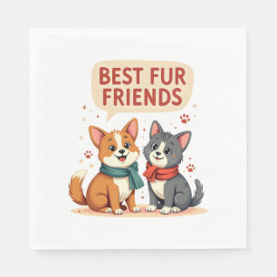 Best Fur Friends Vintage Cute Cat and Dog Cartoon Napkin