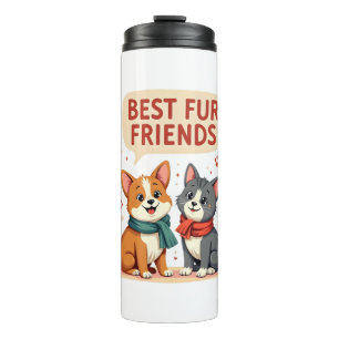 Best Fur Friends Vintage Cute Cat and Dog Cartoon Thermal Tumbler