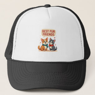 Best Fur Friends Vintage Cute Cat and Dog Cartoon  Trucker Hat