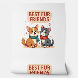 Best Fur Friends Vintage Cute Cat and Dog Cartoon Wallpaper