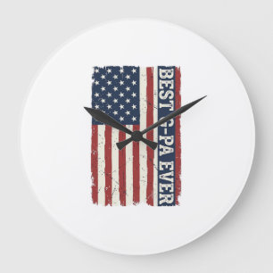 Best G-PA Ever Patriotic Flag Vintage Shirt Design Large Clock