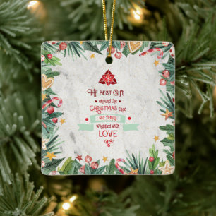 Best Gift Around the Christmas Tree On Marble Ceramic Ornament