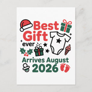 Best Gift Arrives in August 2026 Christmas Couples Announcement Postcard