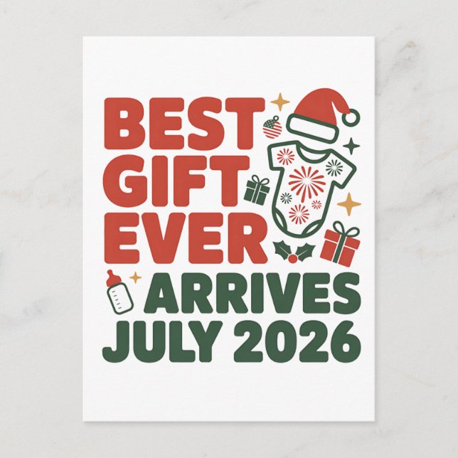 Best Gift Arrives in July 2026 Christmas Couples Announcement Postcard (Front)
