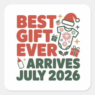 Best Gift Arrives in July 2026 Christmas Couples Square Sticker