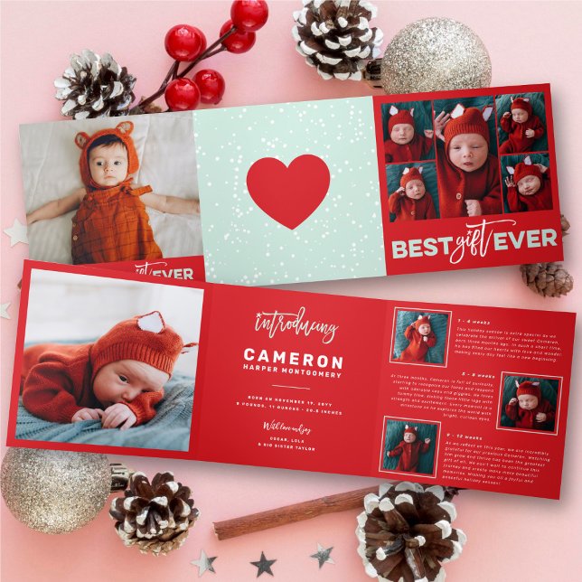 Best Gift Ever 10 Photo Holiday Birth Announcement (Creator Uploaded)