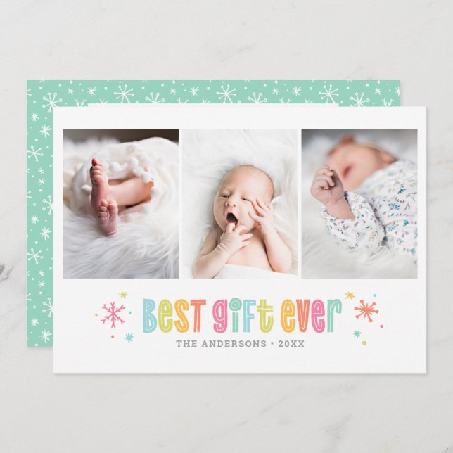 Best Gift Ever Holiday Multiple Photo Birth Announcement (Front/Back)